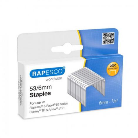 Zszywki do tackera Rapesco 53/6mm, 2000 sztuk